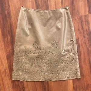 Carlisle Perforated Leather Beaded Skirt, Light Brown, Size 8